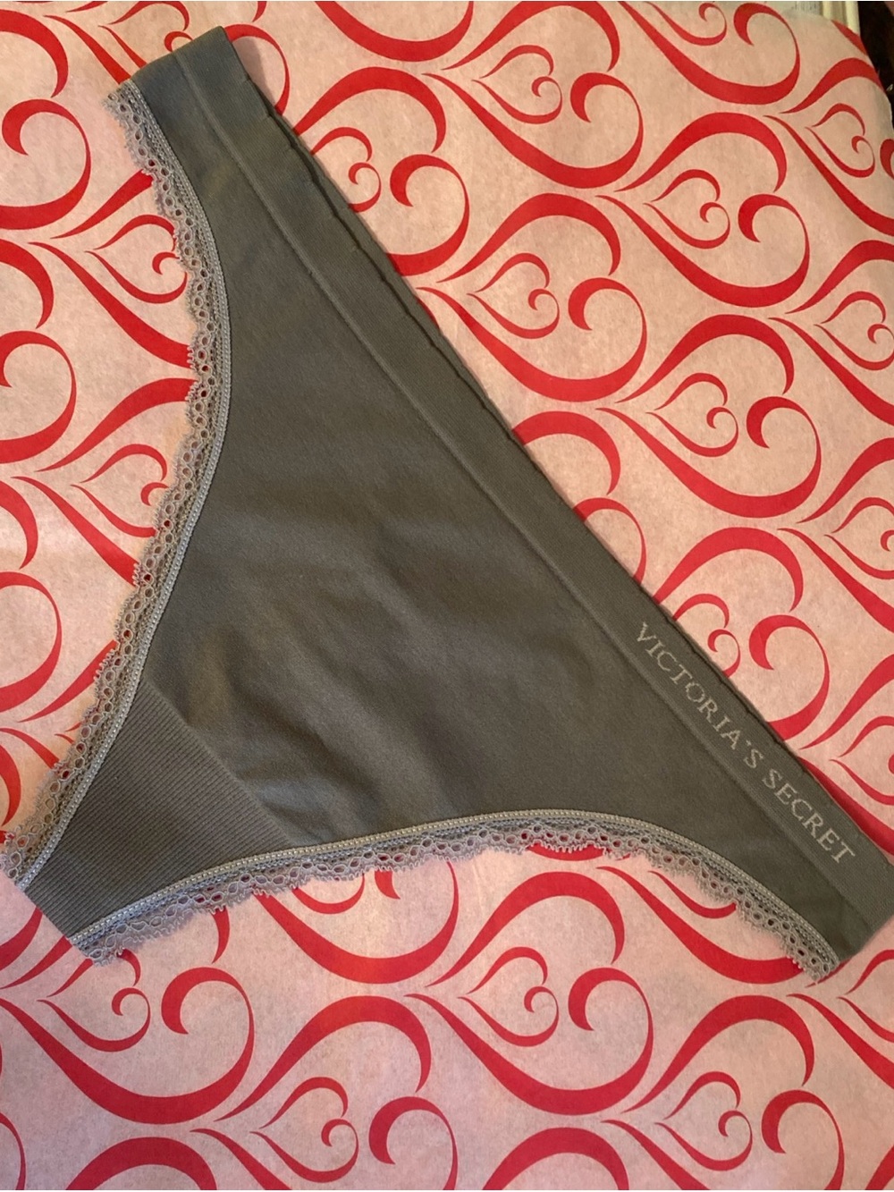 Victoria's Secret Wom L VTG Y2K NOS/ NWOT Gray Microfiber Lace-Edge Tanga Thong